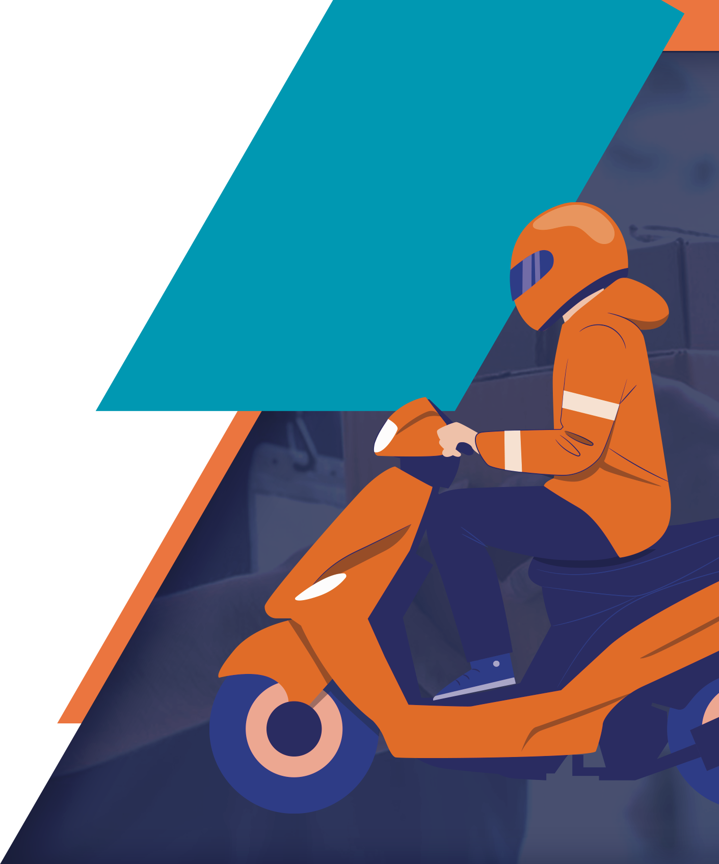 Ilustración de repartidos de paquetes en moto